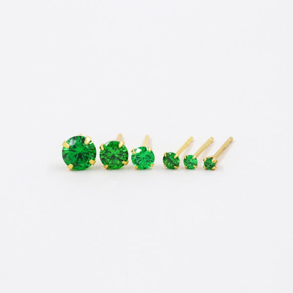 Emerald earrings, dainty earrings, gold studs, silver earrings, sterling silver, everyday earrings, simple earrings, studs earrings