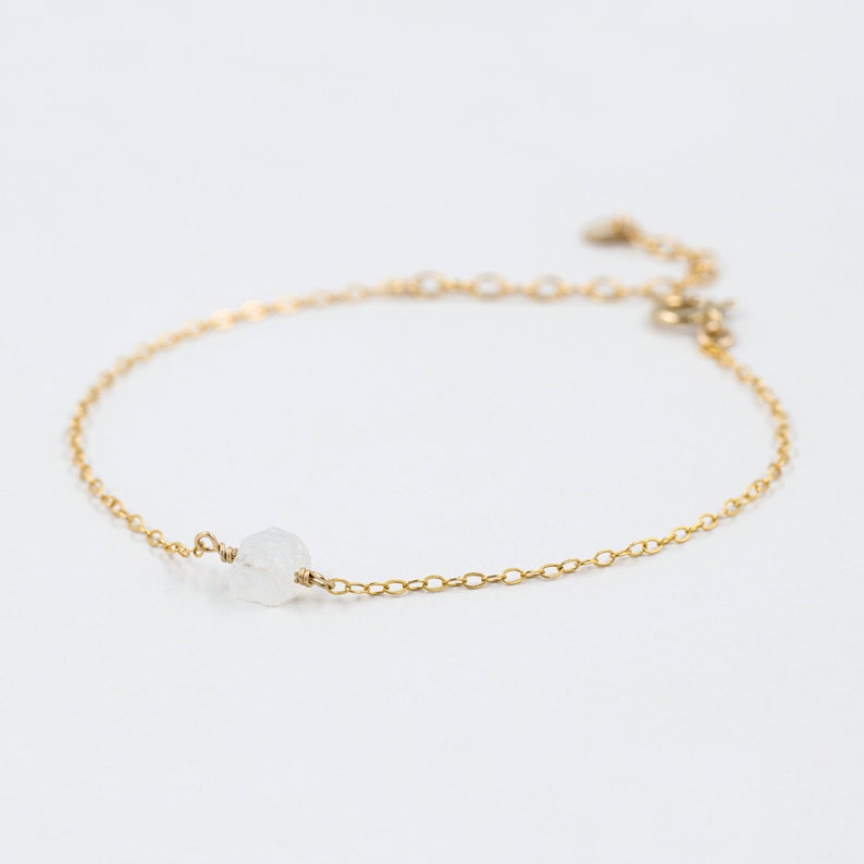 Moonstone bracelet, gold filled, minimalist bracelet, raw stone, crystal bracelet, wedding bracelet, women bracelet, silver jewelry image 2