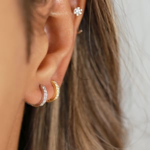 Créoles argent massif, boucles minimalistes, créoles délicates, zirconium, anneau d'oreille, créoles pavées, créoles épaisses
