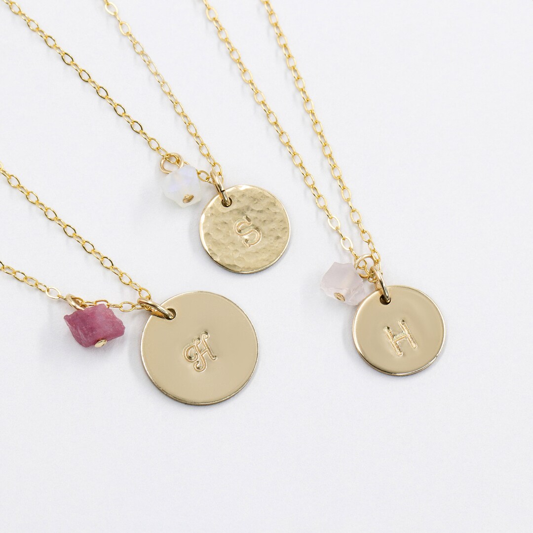 Birthstone Necklace, Initial Necklace, Natural Stone, Simple - Main Image