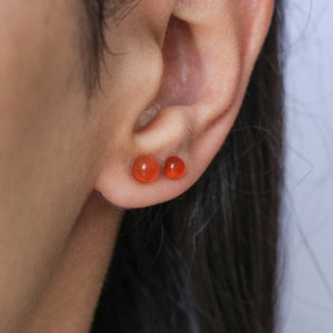 Carnelian earrings, silver studs, dainty earrings, tiny studs, natural stones, carnelian jewelry, sterling silver, birthstones