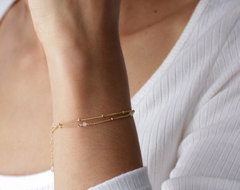 Rose quartz bracelet, gold bracelet, minimalist bracelet, birthstone jewelry, silver bracelet, natural stones, elegant bracelet
