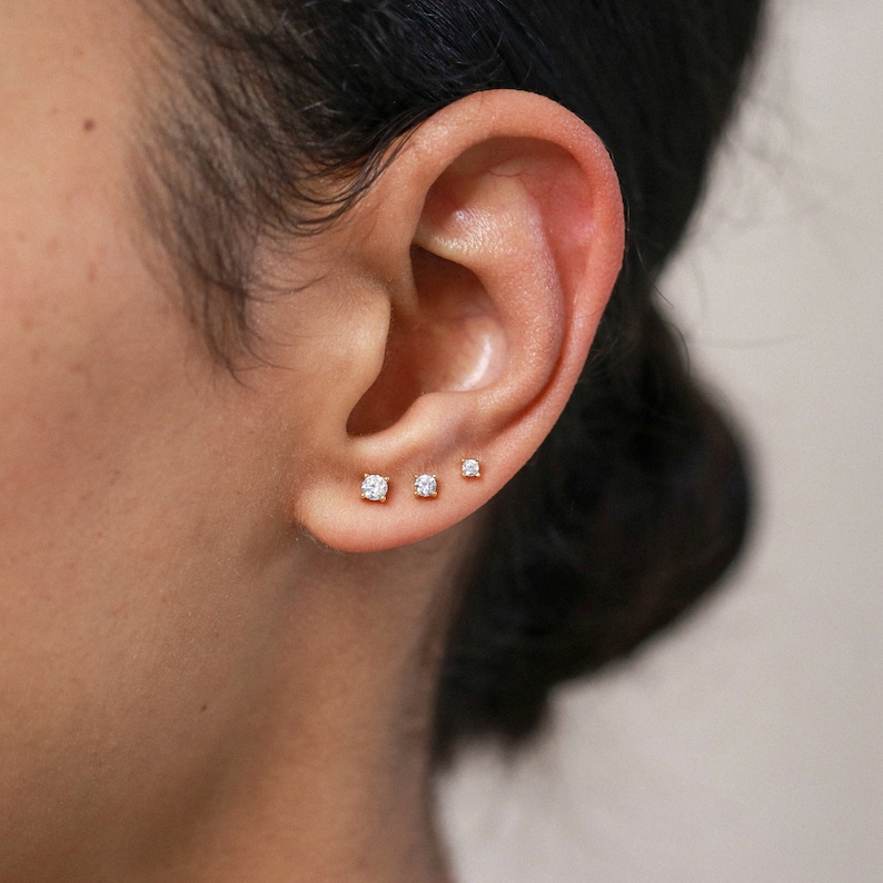 Minimalist studs, dainty earrings, simple earrings, sterling silver, tiny studs, small earrings, gold studs, everyday earring, 2mm 2.5mm 3mm image 1