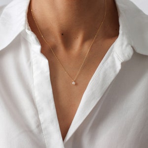 Collier délicat, collier perle, collier minimaliste, or rempli 14k, argent massif, petite perle, collier en or, collier simple, bijou perle image 3