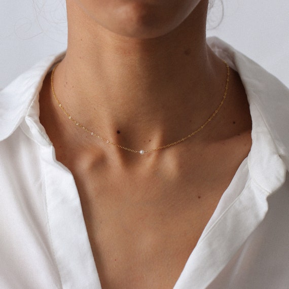Ras du cou perle, collier perle, collier simple, argent massif, collier mariage, collier en or, une perle, bijou perle, demoiselle d'honneur