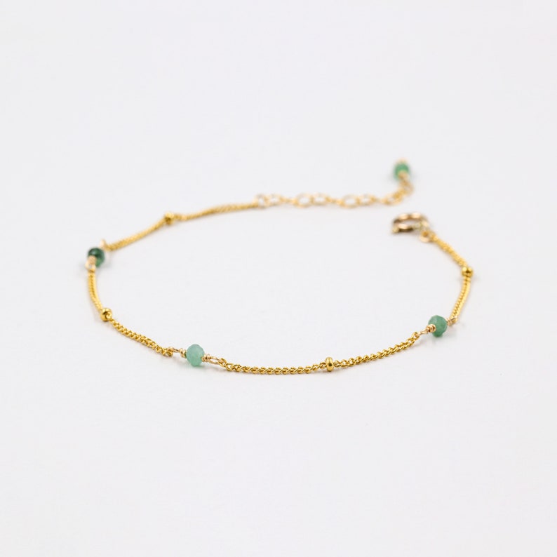 Emerald bracelet, gold bracelet, birthstone jewelry, dainty bracelet, layered bracelet, sterling silver, gemstone, natural stones image 2