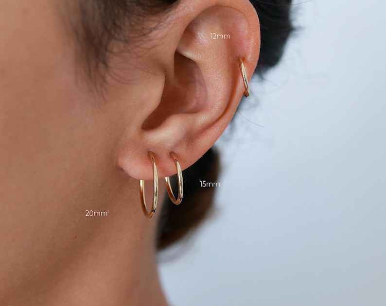 Gold hoops, tiny earrings, 14k gold filled, thin earrings, mini hoops, gold earrings, simple hoops, gold huggies, slim hoops, gold jewelry image 4