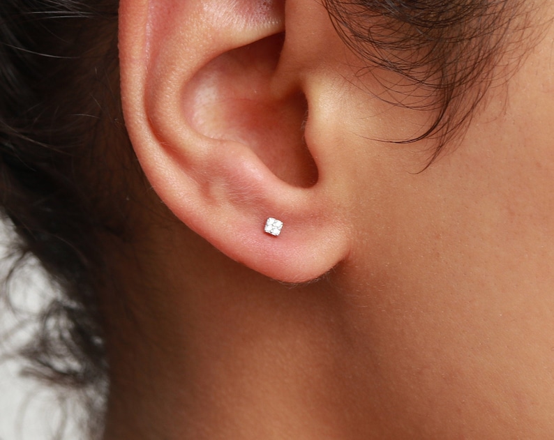 Tiny stud earrings, square earrings, sterling silver studs, minimalist earrings, boho earrings, geometric earrings, bohemian jewelry image 1