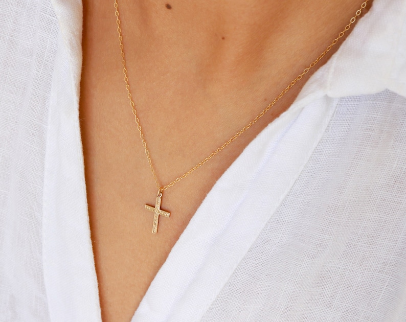 Cross necklace, gold necklace, religious necklace, dainty necklace, women necklace, 14k gold filled, small necklace, gold jewelry image 4
