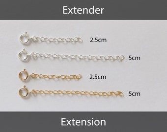 Bracelet extender, necklace extender, sterling silver, 14k gold filled, 2.5cm or 5cm