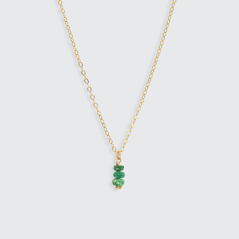 Emerald necklace, small necklace, minimalist necklace, dainty necklace, 14k gold filled, women necklace, elegant necklace, silver jewelry image 2