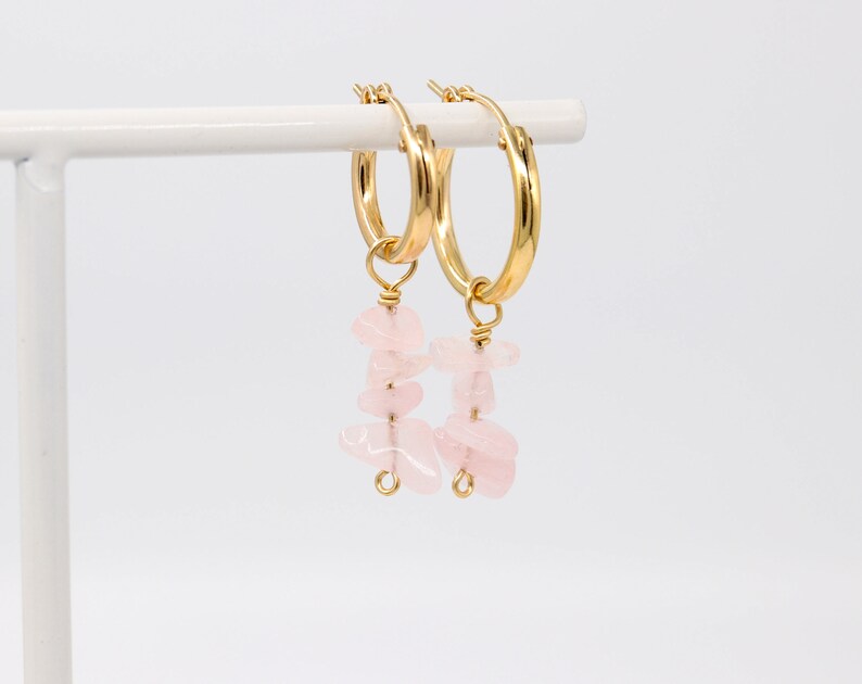 Rose Quartz Earrings Gold Filled Hoop Earrings Simple Etsy