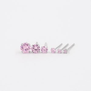 2mm earrings, pink stud earrings, sterling silver studs, tiny studs, very small studs, micro earrings, boho earrings, everyday earrings image 4