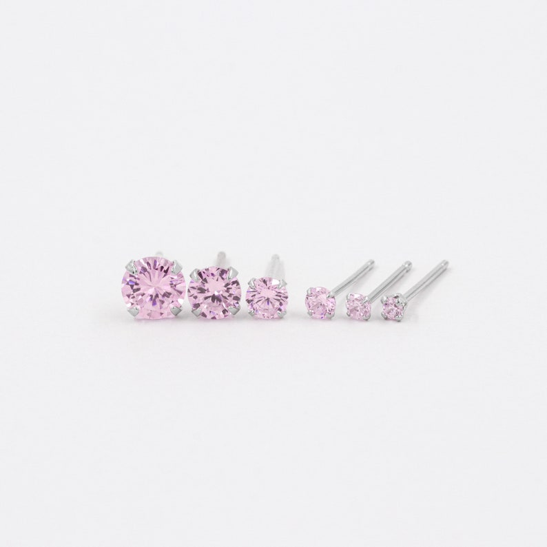 2mm earrings, pink stud earrings, sterling silver studs, tiny studs, very small studs, micro earrings, boho earrings, everyday earrings image 4