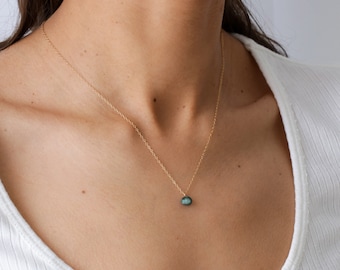 Emerald necklace, gold filled or silver, dainty necklace, natural stone, emerald jewelry, gold necklace, sterling silver, rough stone, boho