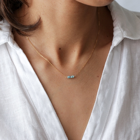 Collier larimar, or rempli ou argent, collier délicat, pierre véritable, pierre de naissance, collier or, bijou larimar, collier femme