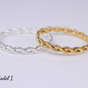 Gouden ring, ringset, vrouwenring, 14k gevuld goud, gevlochten ring, gouden band, vrouwengeschenk, massief zilver, cadeau voor haar, zilveren juweel afbeelding 4
