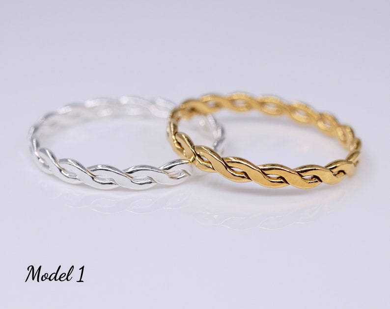 Gouden ring, ringset, vrouwenring, 14k gevuld goud, gevlochten ring, gouden band, vrouwengeschenk, massief zilver, cadeau voor haar, zilveren juweel afbeelding 4