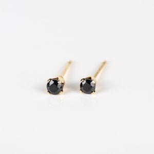 14k gold studs, micro studs, 3mm studs, simple earrings, black earrings, gold filled studs, dainty earrings, everyday earrings, jewelry gift image 3