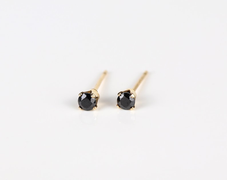 14k gold studs, micro studs, 3mm studs, simple earrings, black earrings, gold filled studs, dainty earrings, everyday earrings, jewelry gift image 3