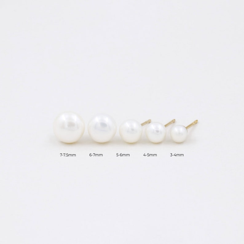 Pearl stud earrings 14k gold, genuine pearl earrings, wedding earrings, cultured pearl studs, gold filled earrings, minimalist earrings image 5