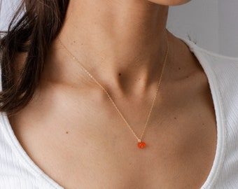 Carnelian necklace, gold filled or silver, minimalist jewelry, natural stone, carnelian jewelry, gold necklace, sterling silver, crystal