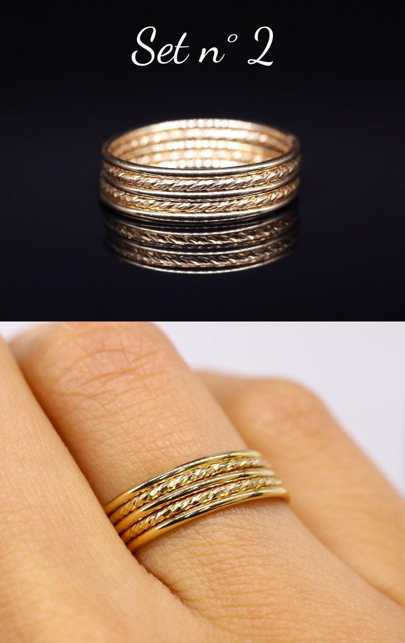 Set 3 gouden ringen, stapelbare ringen, 14k gevuld goud, midi ring, vrouwen ringen, delicate ring, gouden juweel, dunne ring, moderne ring afbeelding 4