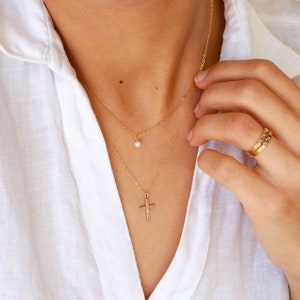 Cross necklace, gold necklace, religious necklace, dainty necklace, women necklace, 14k gold filled, small necklace, gold jewelry image 2