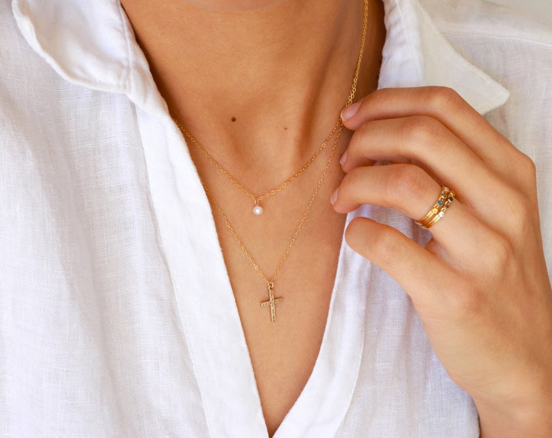 Cross necklace, gold necklace, religious necklace, dainty necklace, women necklace, 14k gold filled, small necklace, gold jewelry image 2