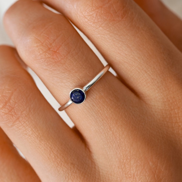 Bague lapis lazuli, bague argent, bague simple, bague femme, argent massif, pierre naturelle, petite bague, bague fiançailles, or rempli 14k