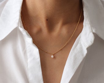 Collier perle, collier délicat, collier mariage, or rempli 14k, argent massif, collier simple, perle poire, collier en or, bijou perle
