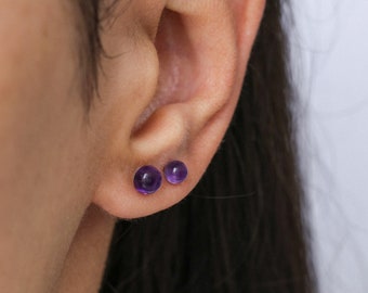 Natural amethyst earrings, sterling silver, gemstone studs, 4-5mm earrings, minimalist earring, amethyst jewelry, dainty stud, february stud
