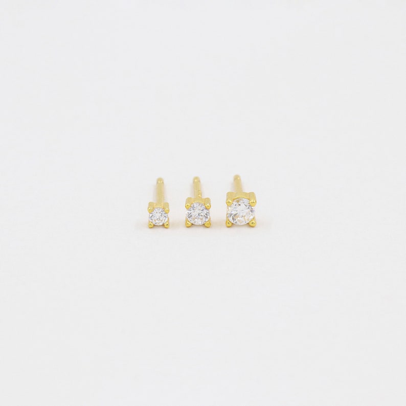 Minimalist studs, dainty earrings, simple earrings, sterling silver, tiny studs, small earrings, gold studs, everyday earring, 2mm 2.5mm 3mm image 2