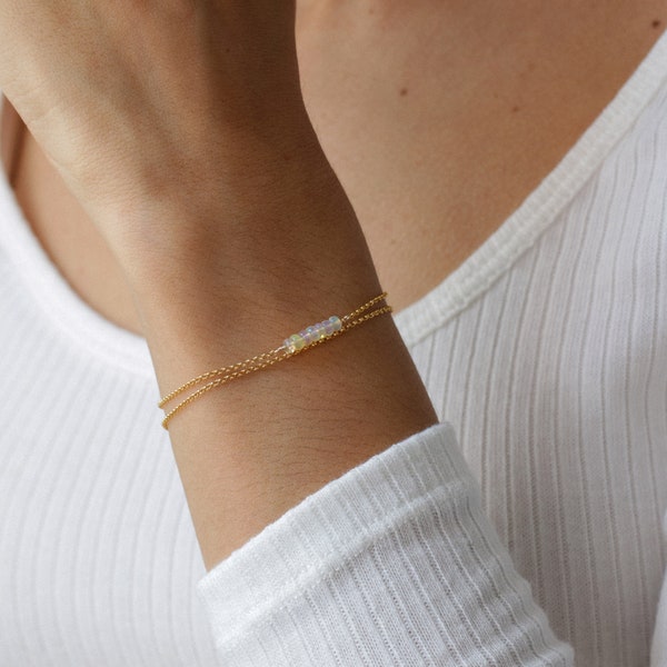 Ethiopian opal bracelet, gold bracelet, minimalist bracelet, birthstone jewelry, silver bracelet, natural stones, simple bracelet