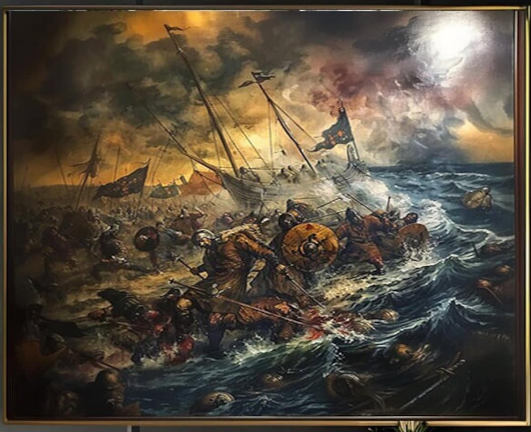 Battlefield Vintage Painting | Spartan Viking Invasion Art L