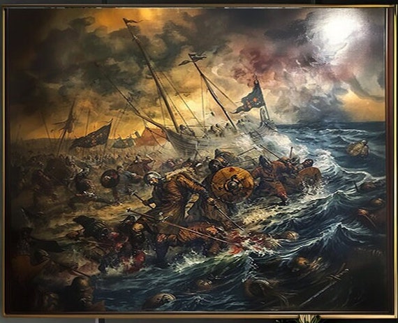 Battlefield Vintage Painting | Spartan Viking Invasion Art L
