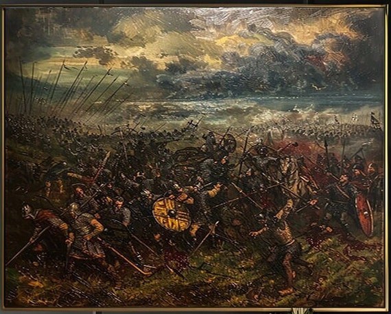 Battlefield Vintage Painting | Spartan Viking Invasion Art L