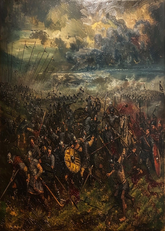 battlefield 絵画 Battlefield Vintage Painting | Spartan Viking Invasion Art L