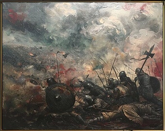 Battlefield Vintage Painting | Spartan Viking Invasion Art L