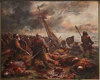 Battlefield Vintage Painting | Spartan Viking Invasion Art L