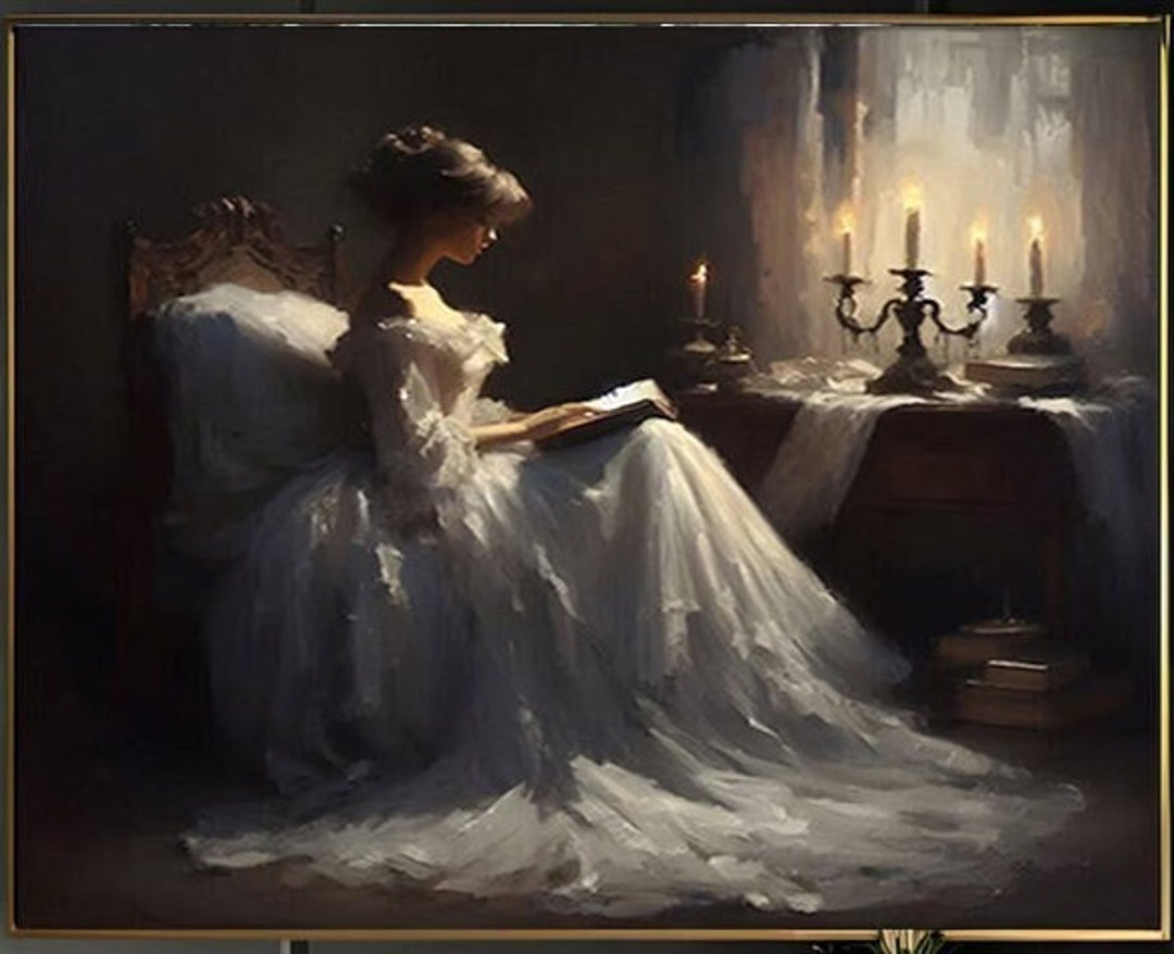 Antique Portrait Woman Reading | Vintage Print Bedroom Wall Decor L ...