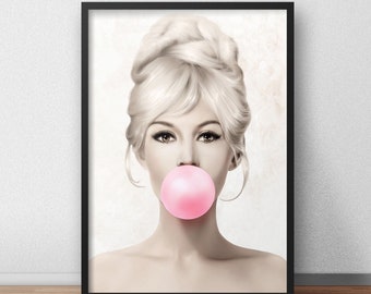 Brigitte Bardot Bubblegum Art Print Vintage Art Print, Fashion Art Print Brigitte Bardot Digital Print Glossy Art print Brigitte Bardot