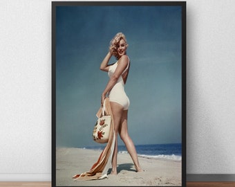 Marilyn Monroe beach fashion print poster, Fashion print, Vintage photography, Marilyn Monroe Large Poster, print, wall art, Marilyn retro