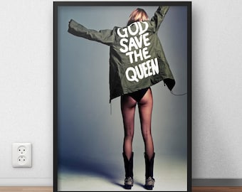 Kate Moss Wall Art in God save queen jacket - Fashion Print Kate Moss Print Kate Moss Wall Art Wall Décor mural