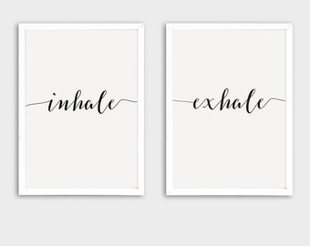 Inhale Exhale Print, Set of 2 Wall Art, Inhale Exhale, Pilates Gifts, Set of 2 Prints, Relaxation Print, Inhale Exhale Signs, Yoga Poster