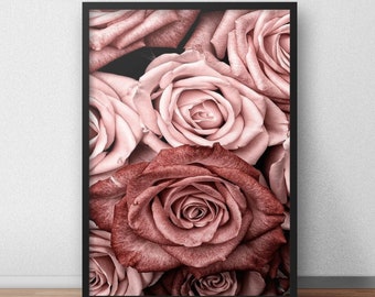 Impresión rosa, rosas arte de pared, rosa rubor pastel, rosa rosas impresión, impreso y enviado, fotografía de flores, impresión de póster, impresión escandinava