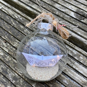 Sea sand ball “personalized” 6 cm glass ball window decoration decoration hygge scandy paper ship paper boat maritime decoration Christmas ball