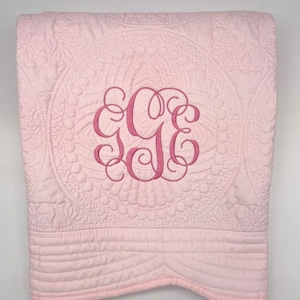 Heirloom Baby Quilt with Large  Monogram, Baby Shower, Baby Girl, Personalized Baby Gift, Monogrammed Baby Quilt, Embroidered Baby Quilt