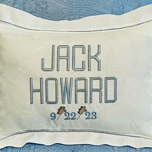 Monogrammed Linen Baby Pillow, Personalized, Baby Boy, Baby Girl, Baby Shower Gift, Baby Gift, Boudoir Pillow, Keepsake Pillow