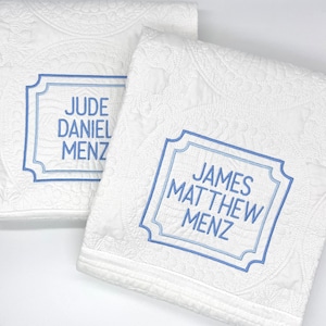 Heirloom Baby Quilt with Double Frame, Baby Shower, Baby Girl, Baby Boy, Personalized Baby Gift, Monogrammed Baby Quilt, Embroidered Quilt